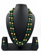 Long Semi Precious Double Layered Jade Green Beaded Necklace Set - Elegant Beaded Jewelry For Women